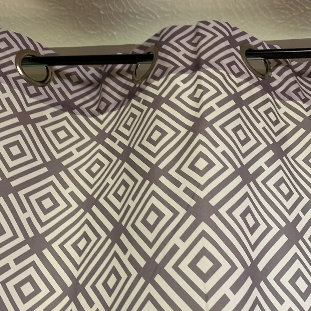 Geometric Patterned Curtains. One pair. Gray and white